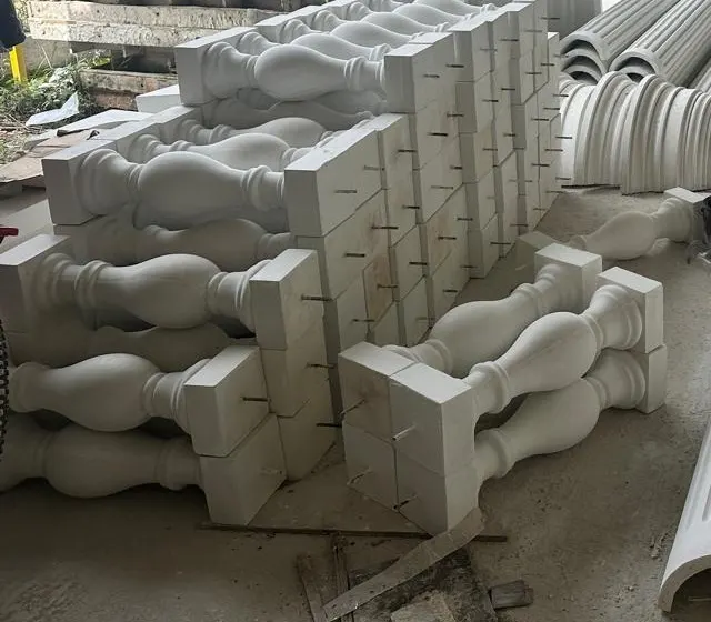 Rows of cast GRC vase balusters stacked after demoulding